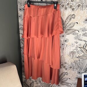 DO+BE High Low Ruffled Skirt in Coral